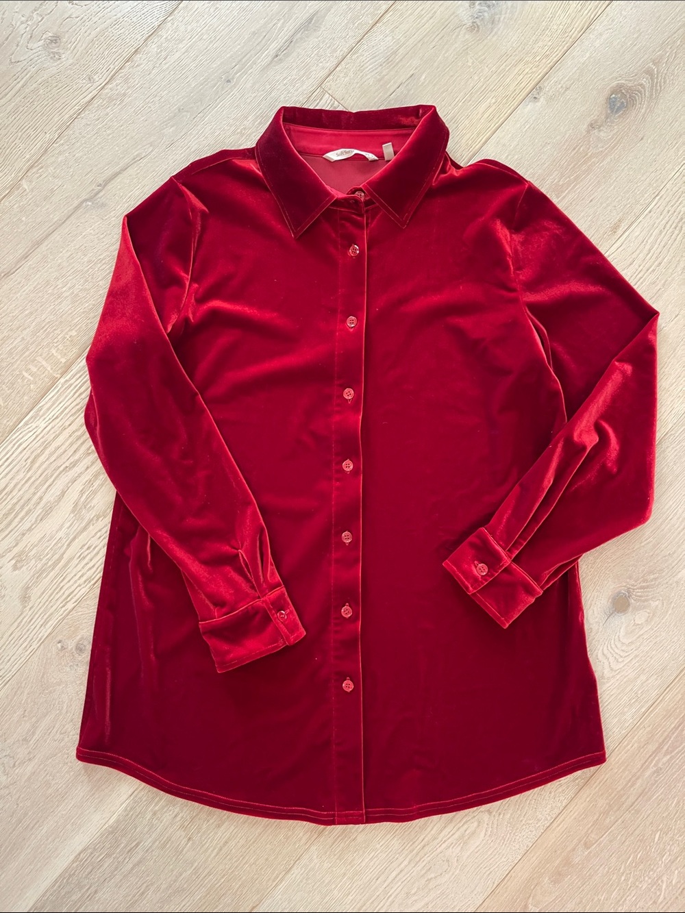 Soft Surroundings Womens Deep Red Velvet Button-Down Shirt Size Medium